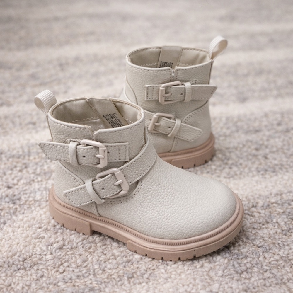 Cat & Jack Cream Kids Boots with Buckles